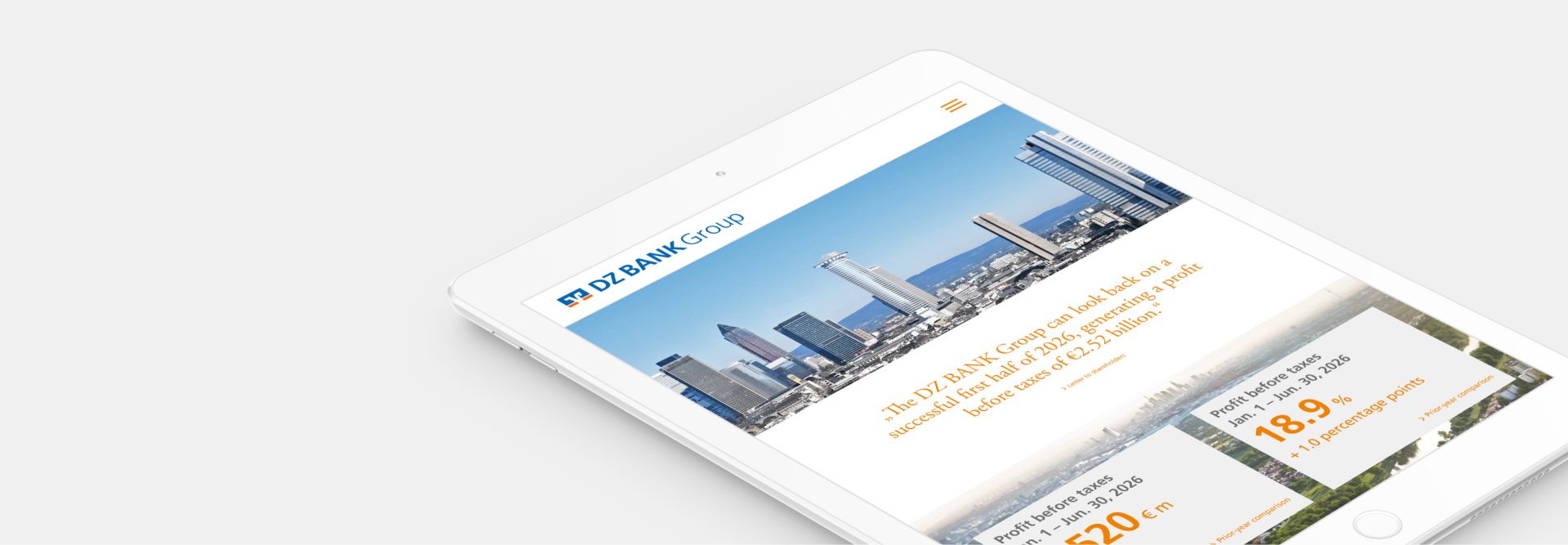 The image shows a tablet device displaying a webpage or application. The screen features a city skyline, some text, and highlighted prices or special offers in orange. The overall layout appears to be a promotional or informational page, possibly related to travel or real estate.
