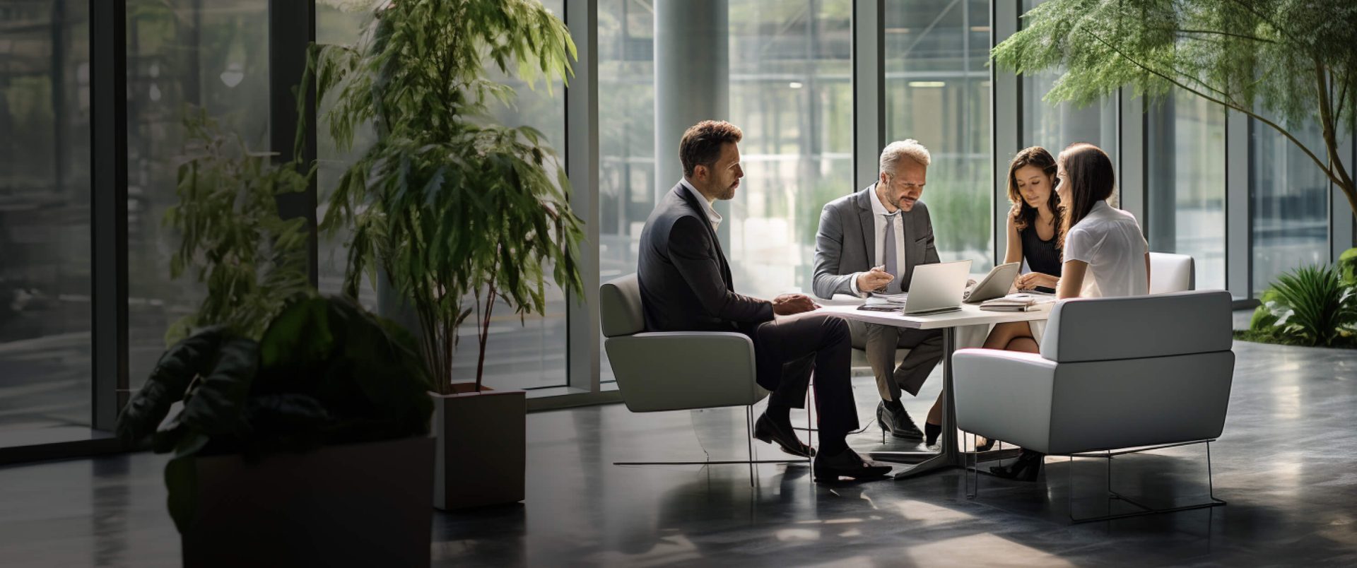 A group of experts around a table, confering