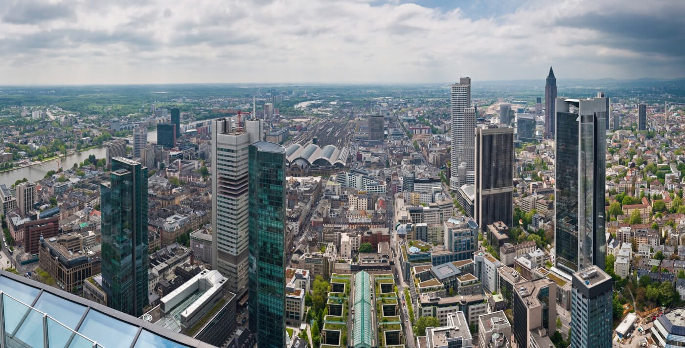 A view on the skyline of the Frankfurt banking  district, where several of the DZ BANK Group banking institutions are located