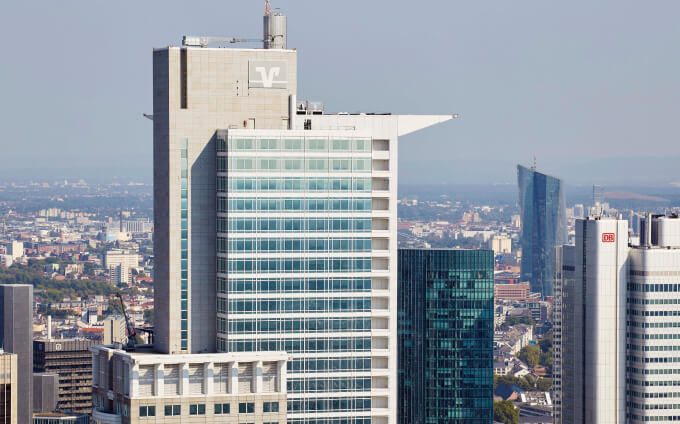An iconic DZ BANK building: the “Kronenhaus” (“crown house”) at Westendstraße, Frankfurt